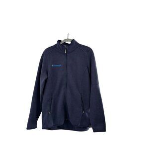 L.L.‎ Bean Navy Full-Zip Fleece Jacket M Reg Prescott Embroidered Logo Coastal